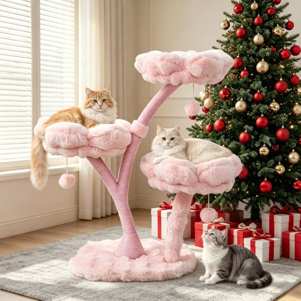 Borwart 4 Tier Pink Flower Cat Tree Tower With Toy