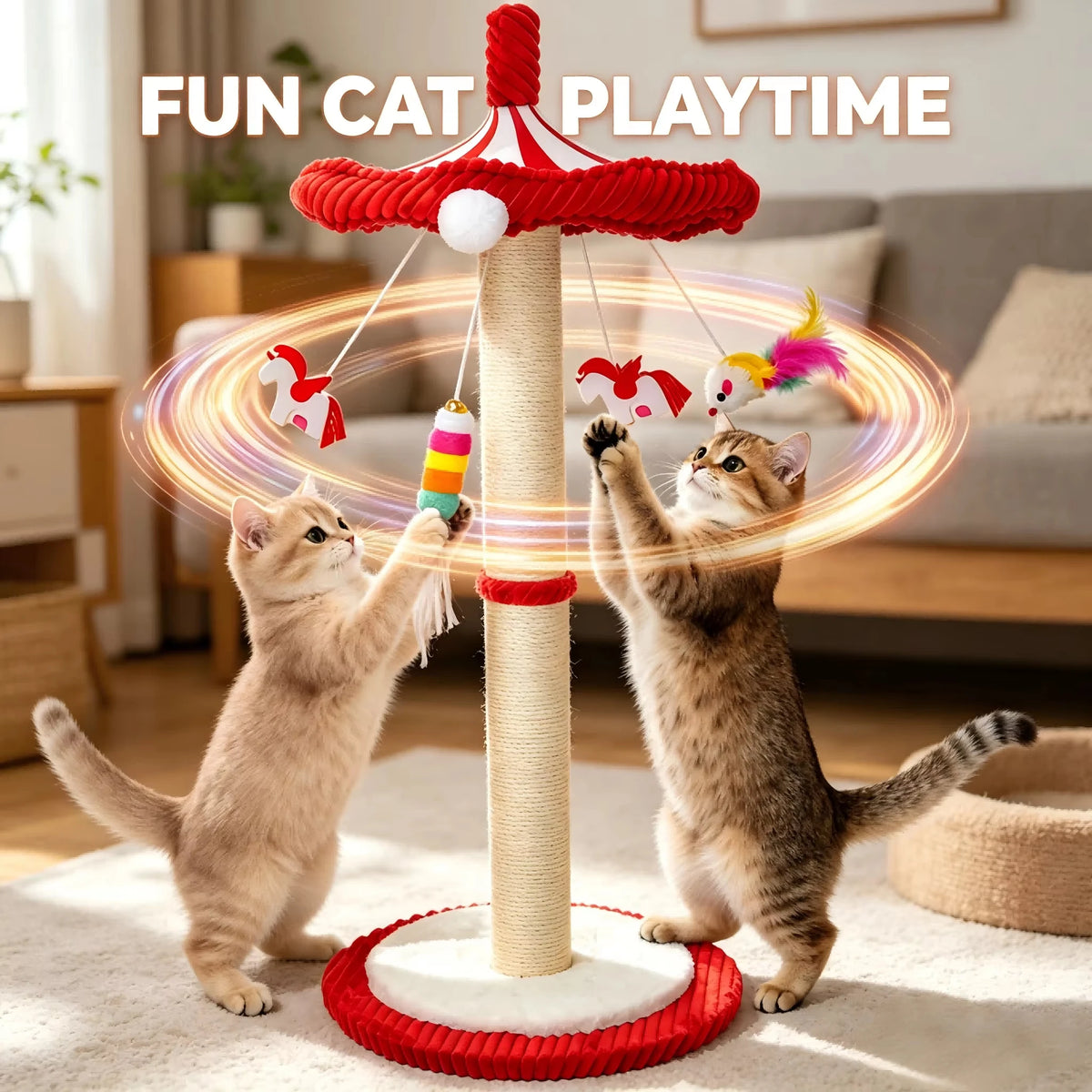 CWV CN Rotating Interactive Cat Scratching Post Sisal Tree