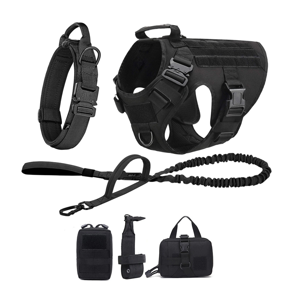 Tactical Nylon Dog Harness With Molle Pouches And Quick Release