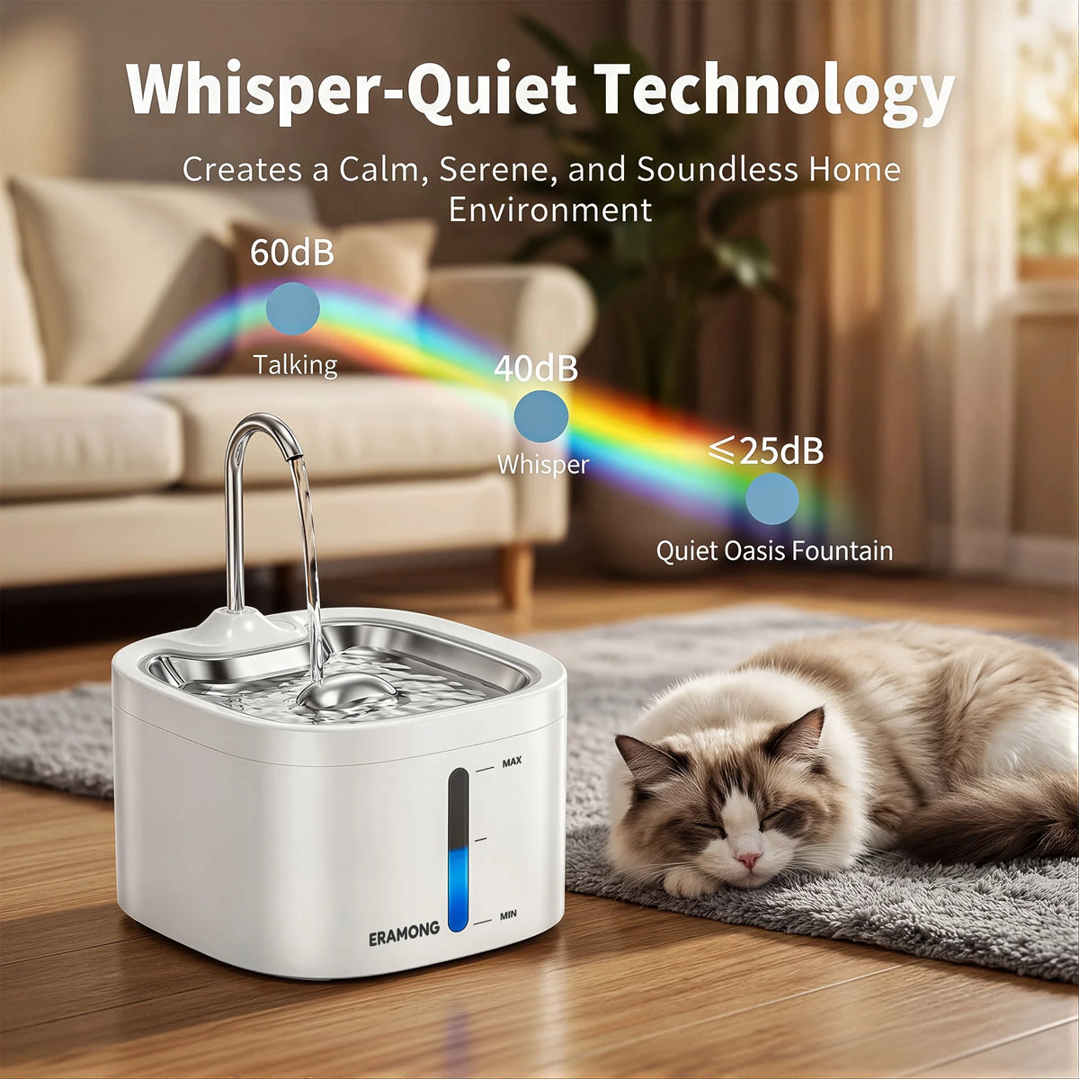 Cat Water Fountain With Stainless Steel Tray And Dispenser