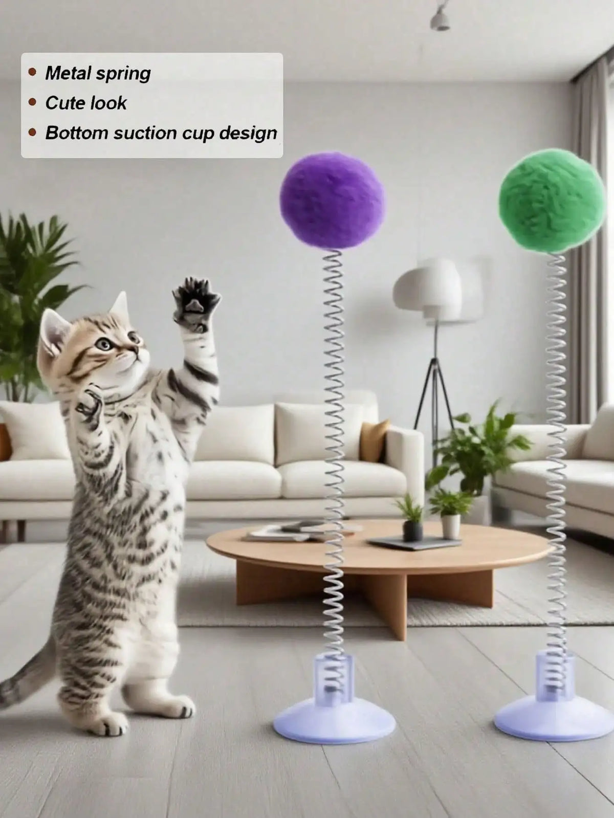 Interactive Cat Toys With Plush Ball Teaser Wand Suction Cup