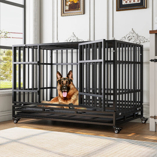 Heavy Duty Steel Dog Crate Double Door Design With Removable Tray