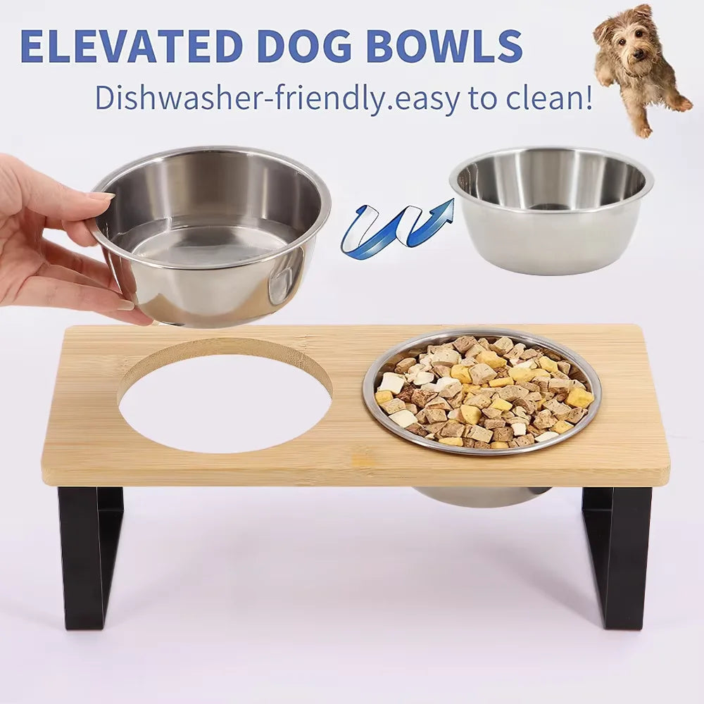 Elevated Cat Bowls With Wooden Stand For Anti Vomiting