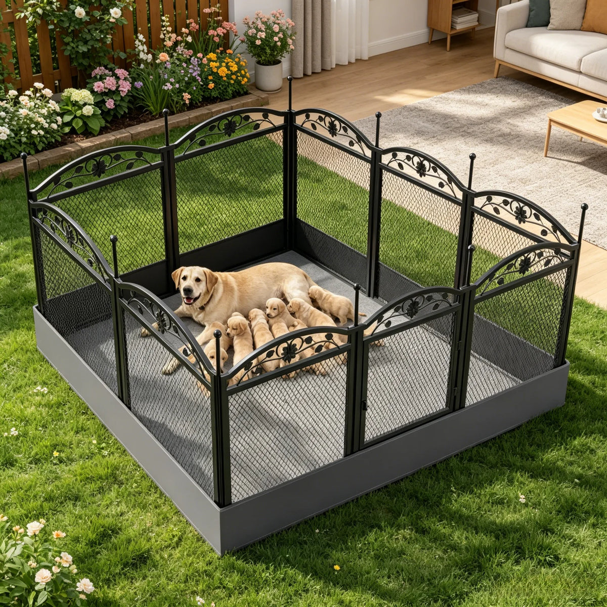 BINGOPAW Foldable Metal Dog Playpen With Whelping Mat And Gate