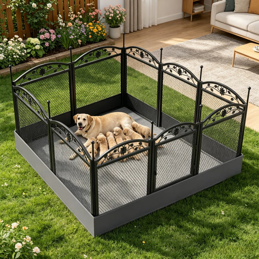 BINGOPAW Foldable Metal Dog Playpen With Whelping Mat And Gate