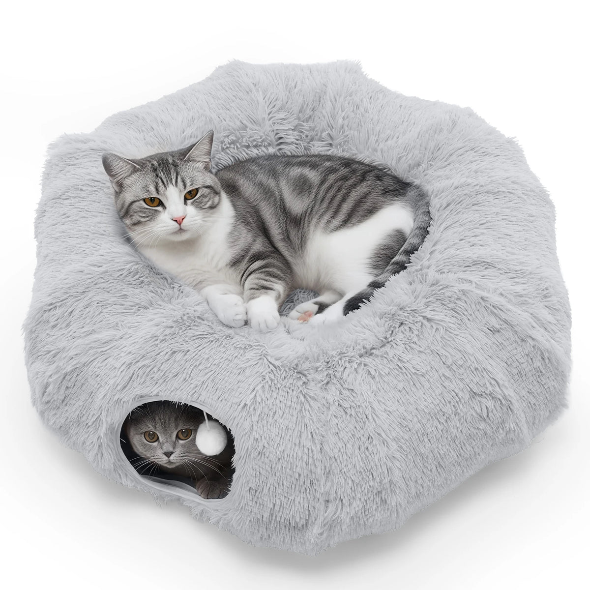 JHK Cat Tunnel Bed With Soft Plush Washable Indoor Playground