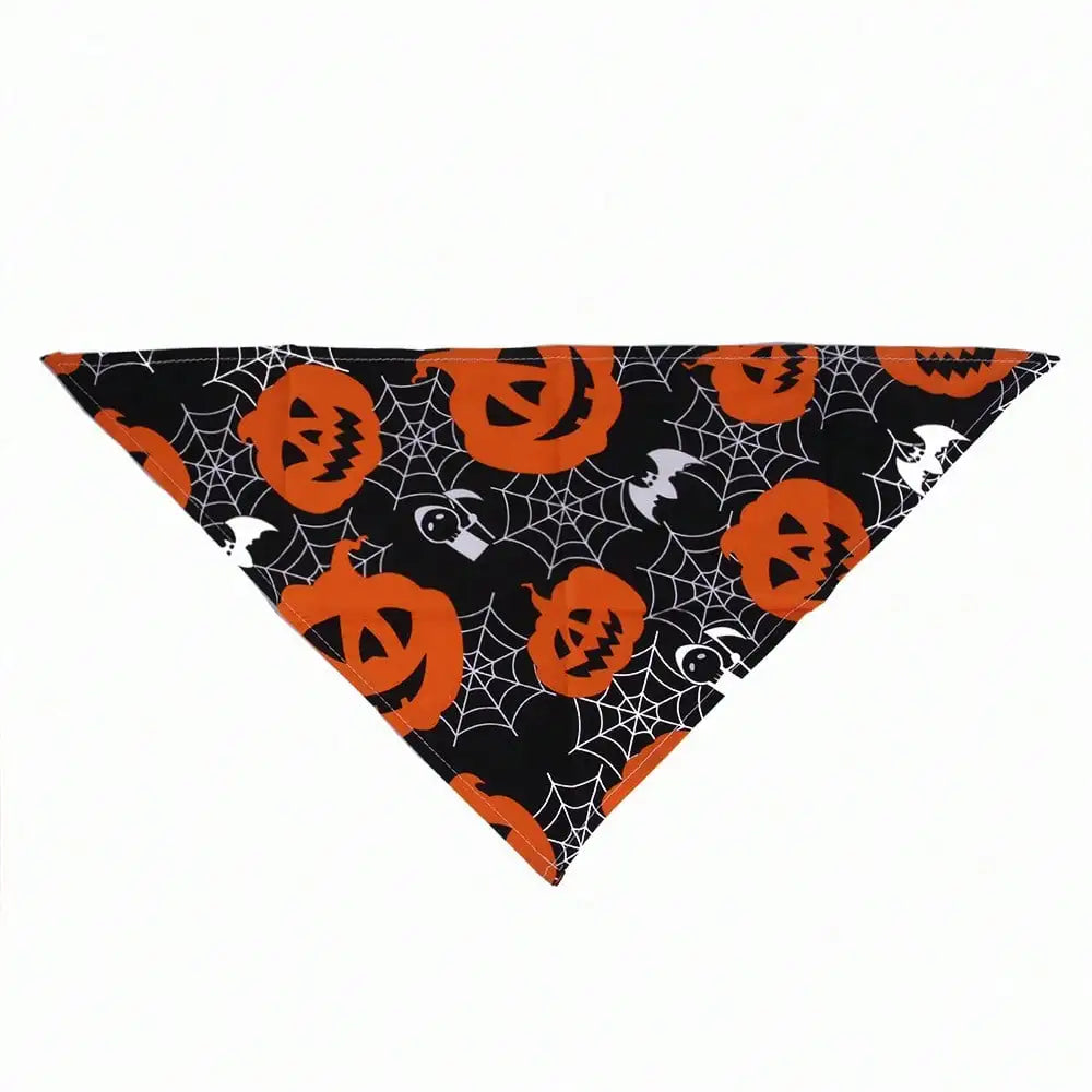Halloween Pet Witch Hat Bandana Set Bat Pumpkin Print Adjustable Small Dogs Cats Holiday Cosplay Costume