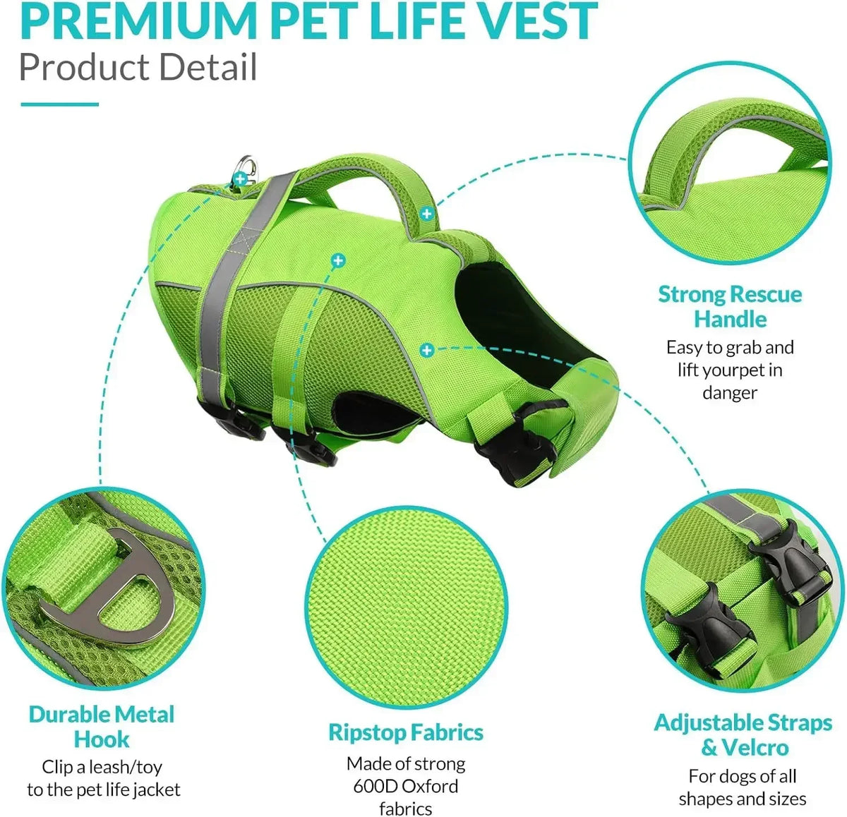 BXX Durable Mesh Dog Life Jacket With Reflective Rescue Handle
