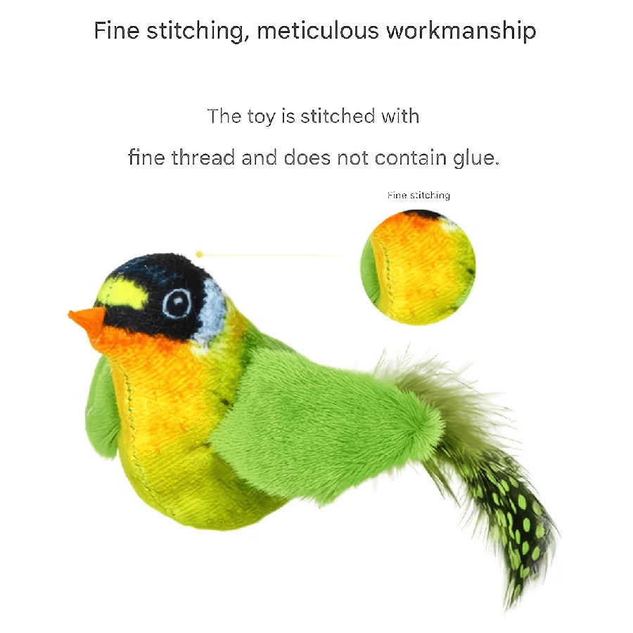 Interactive Chirping Bird Cat Toy With Soft Fleece Feathers