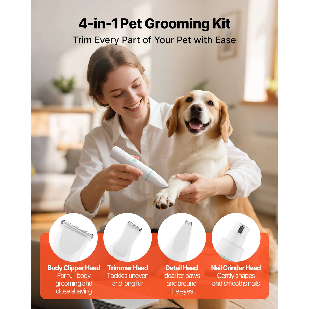 Rechargeable Cordless Dog Clippers For Pet Grooming With Detachable Blades