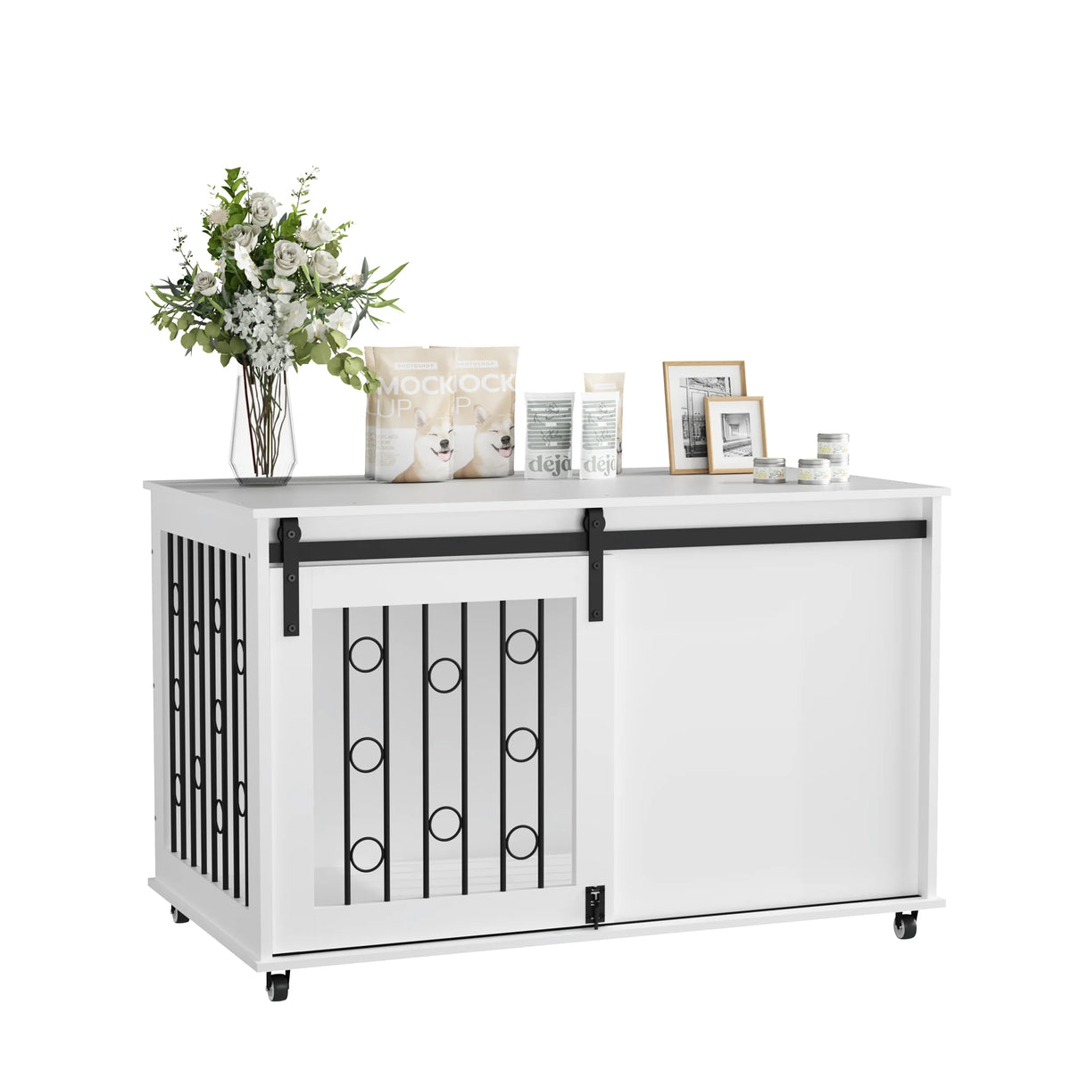 Modern Wooden Dog Crate Furniture End Table With Sliding Door