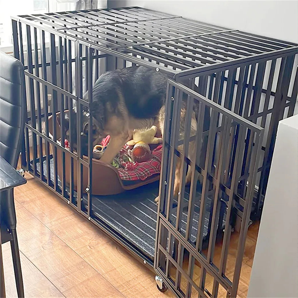 BORWART Heavy Duty Metal Dog Crate With Tray And Wheels