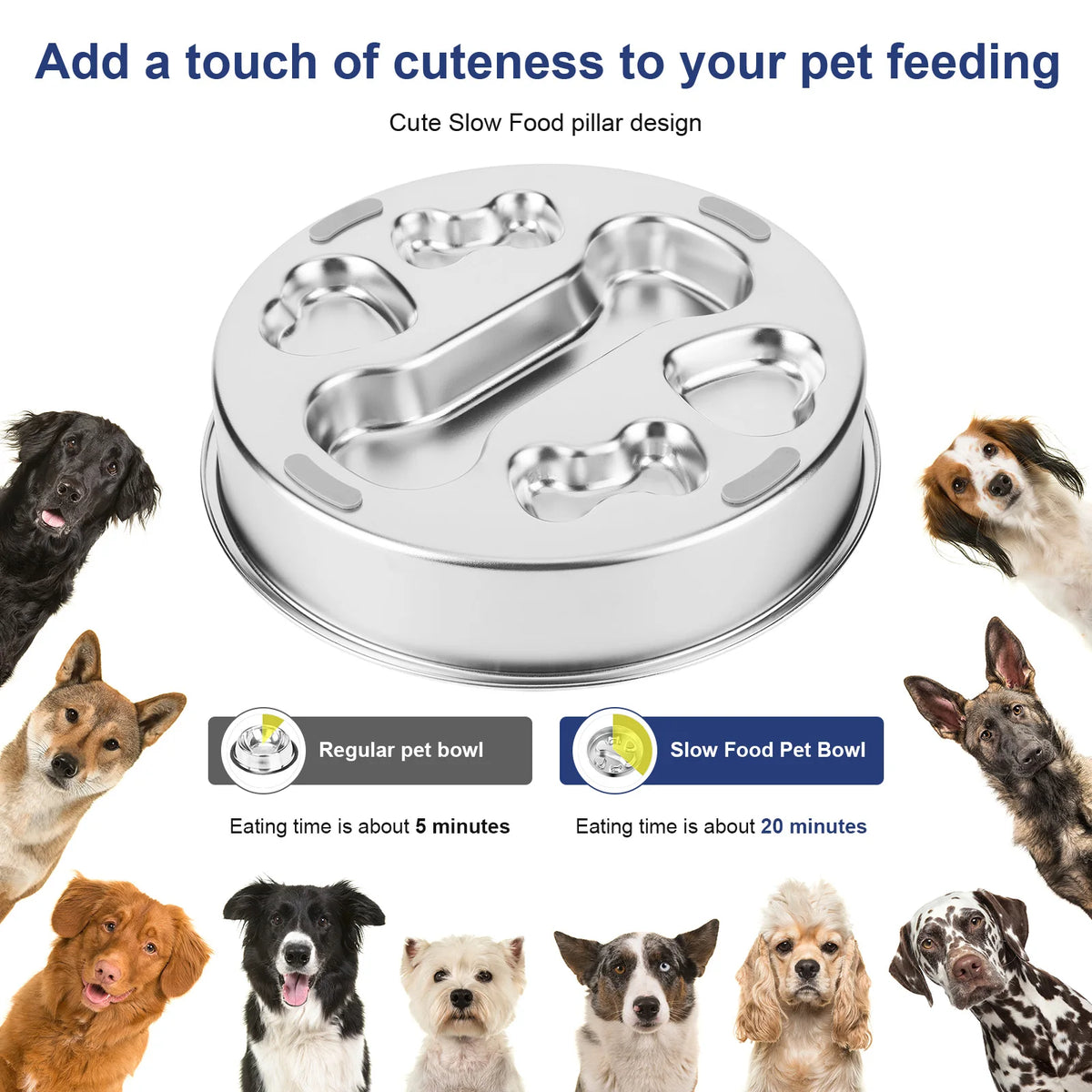 304 Stainless Steel Slow Feeder Dog Bowls with Non-Slip Mat Dog Wat Dog Water Bowl Pet Food Bowls for Small & Medium Dogs