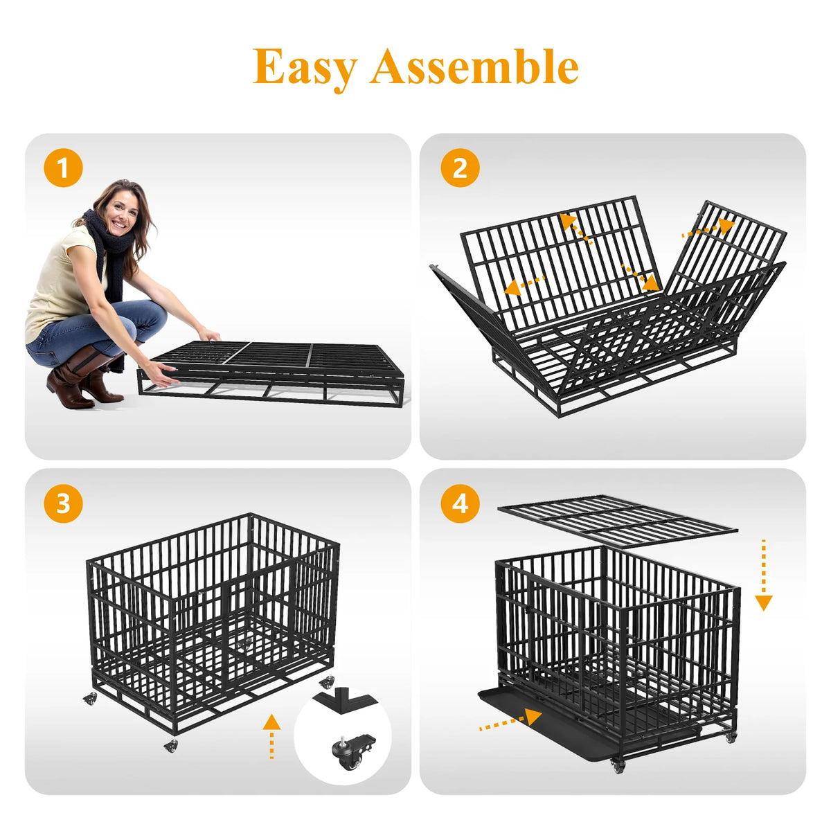 Heavy Duty Steel Dog Crate Double Door Design With Removable Tray