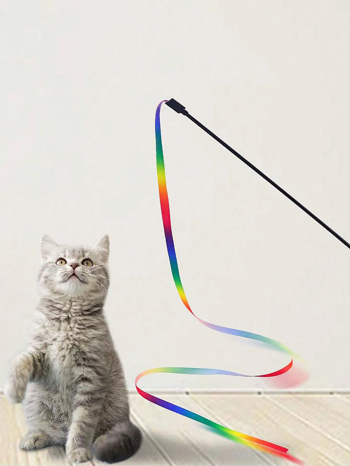 Playful Cat Wand Toy With Colorful Ribbons