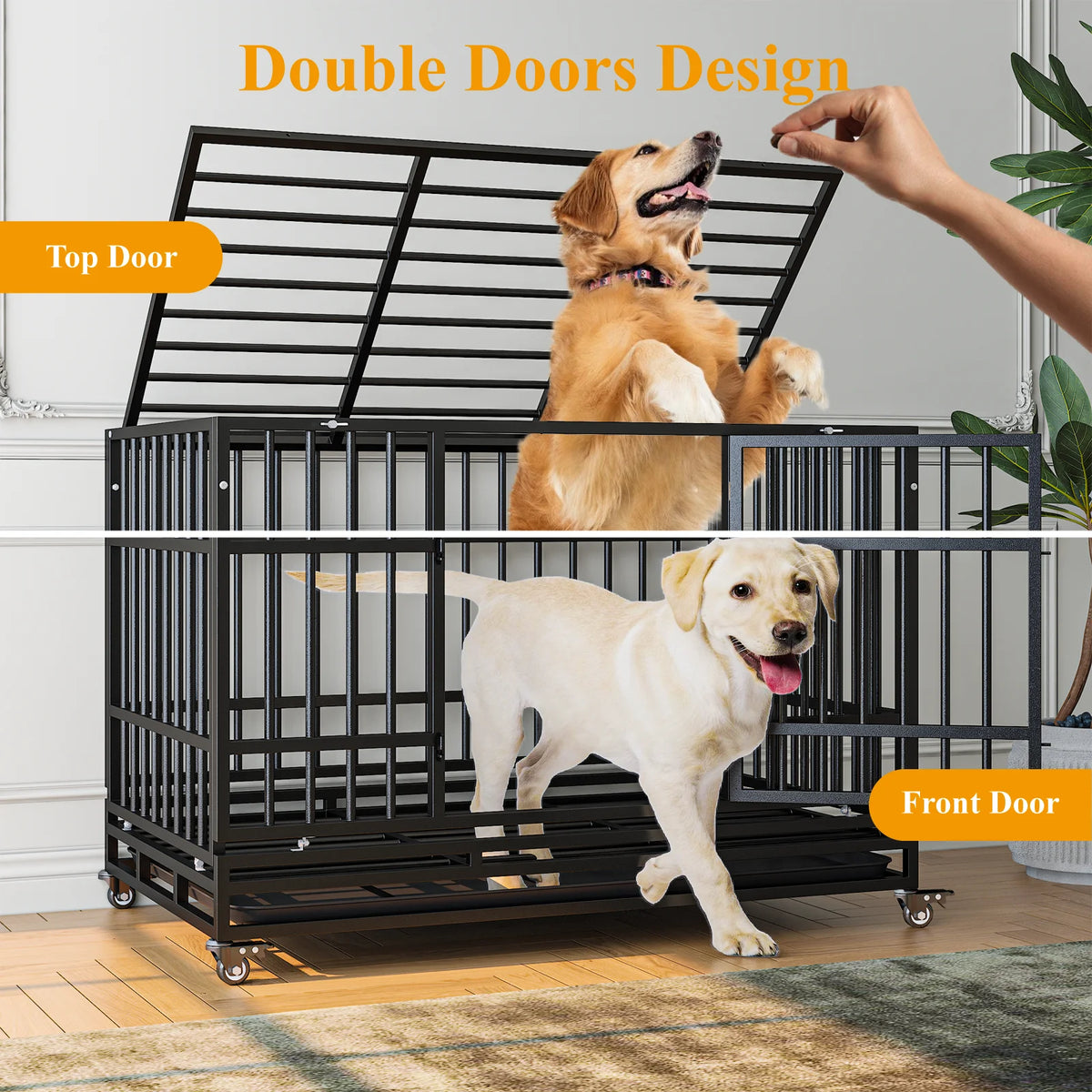 Heavy Duty Steel Dog Crate Double Door Design With Removable Tray