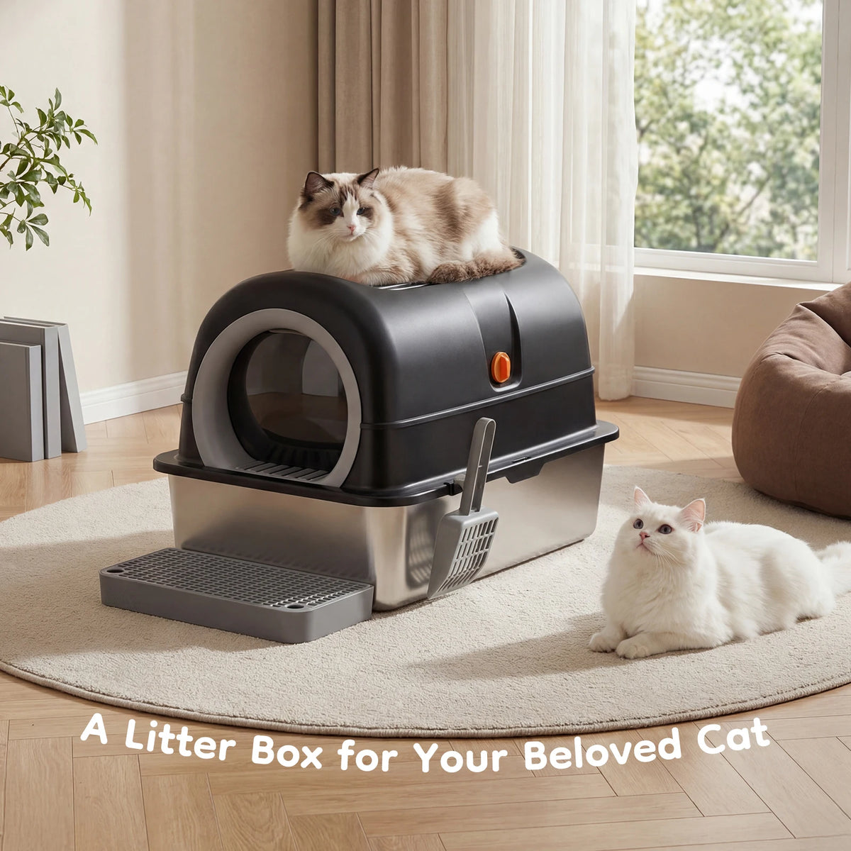 Stainless Steel Cat Litter Box Fully Enclosed With Mat