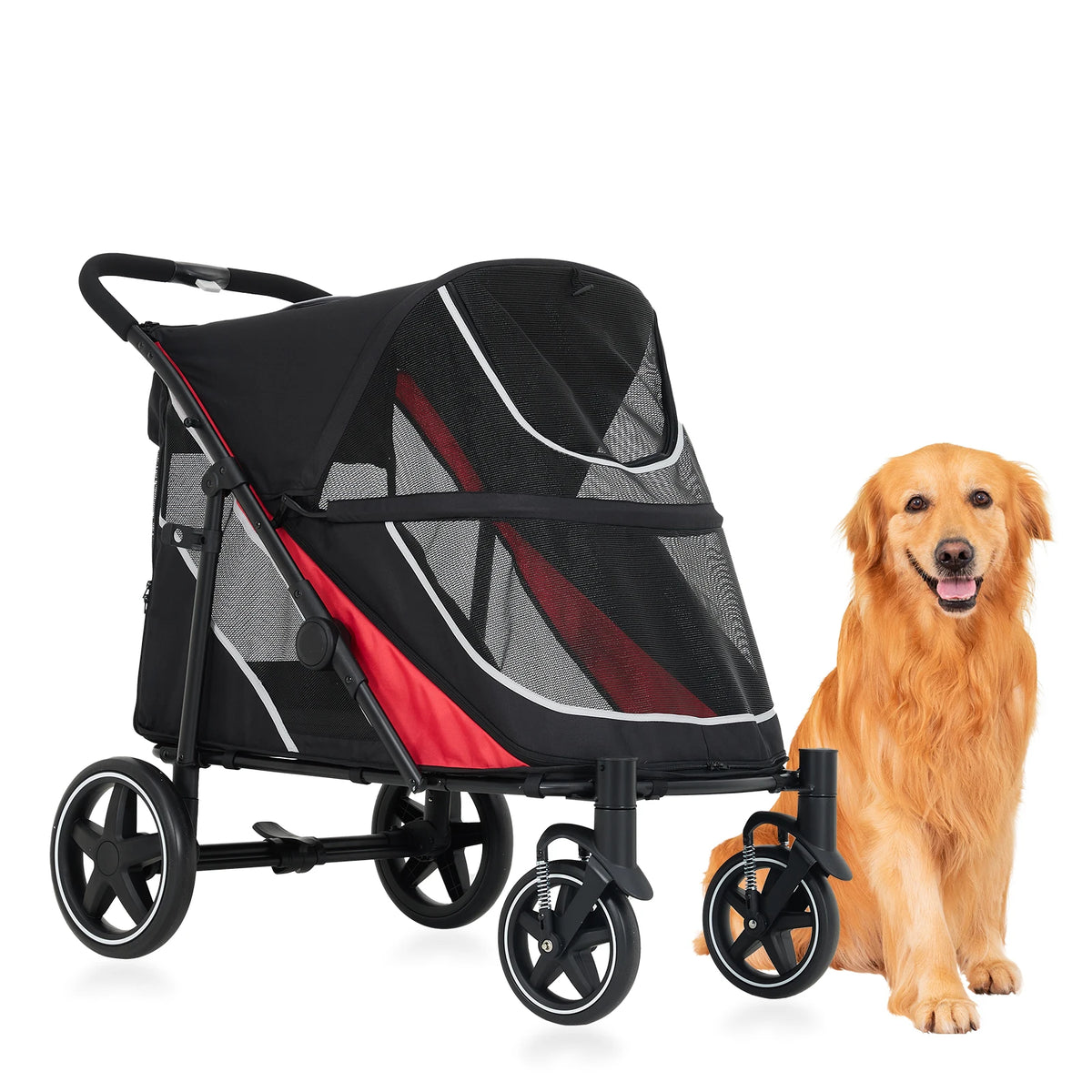 Dog Stroller for Large & Medium Dogs Pet Stroller for 2 Small Dogs with Adjustable Handle & Canopy, Sun Shades, Storage Organizer, Oxford Fiber, Foldable & Ventilated