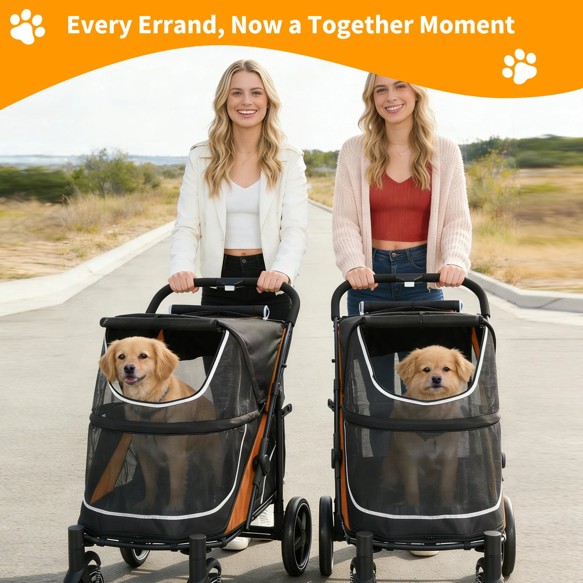 Dog Stroller for Large & Medium Dogs Pet Stroller for 2 Small Dogs with Adjustable Handle & Canopy, Sun Shades, Storage Organizer, Oxford Fiber, Foldable & Ventilated