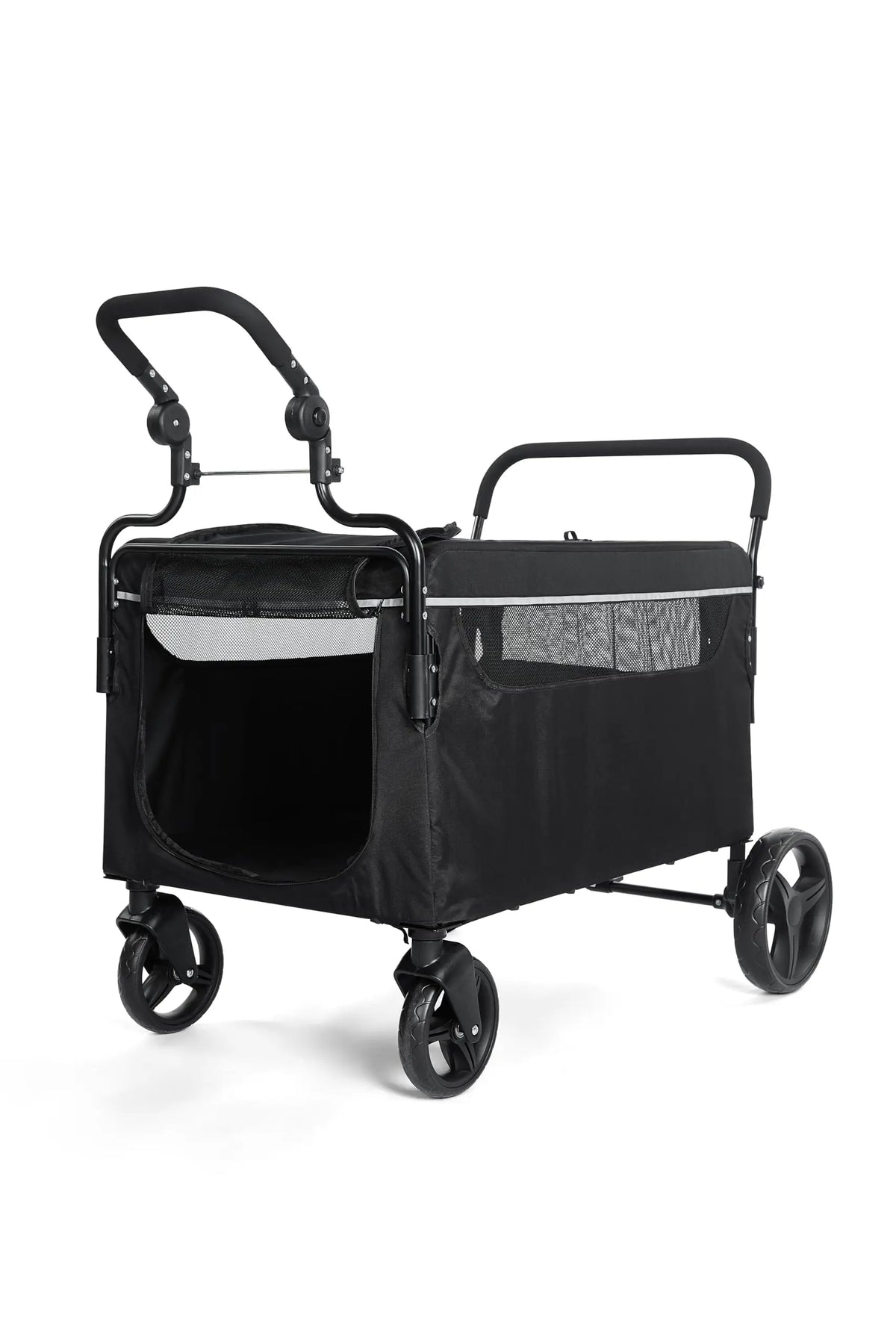 Pet Stroller Wagon for Dogs, 4-Wheel Foldable Pet Travel Carrier with Adjustable Handle, Breathable Mesh Windows, Safety Tether, Storage Pocket, Portable Dog Cart for Small Medium Dogs and Cats