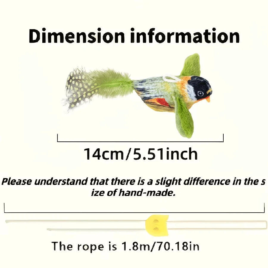 Interactive Chirping Bird Cat Toy With Soft Fleece Feathers