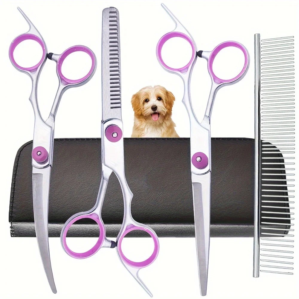 1PCS Stainless Steel Pet Grooming Scissors Set - Professional Curved Straight Hair Cutting Tools for Dogs Cats Home Salon Use