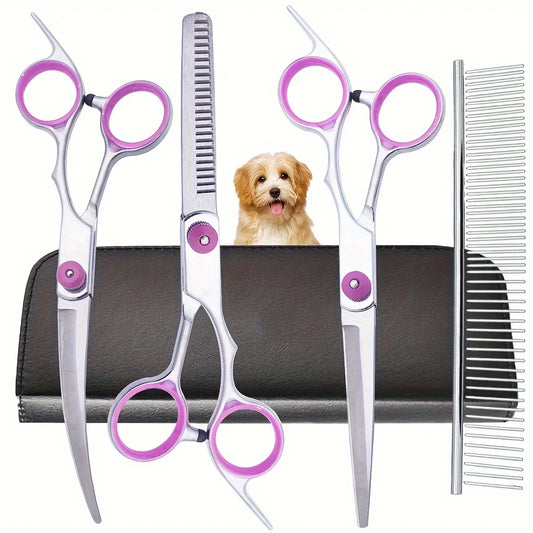 1PCS Stainless Steel Pet Grooming Scissors Set - Professional Curved Straight Hair Cutting Tools for Dogs Cats Home Salon Use