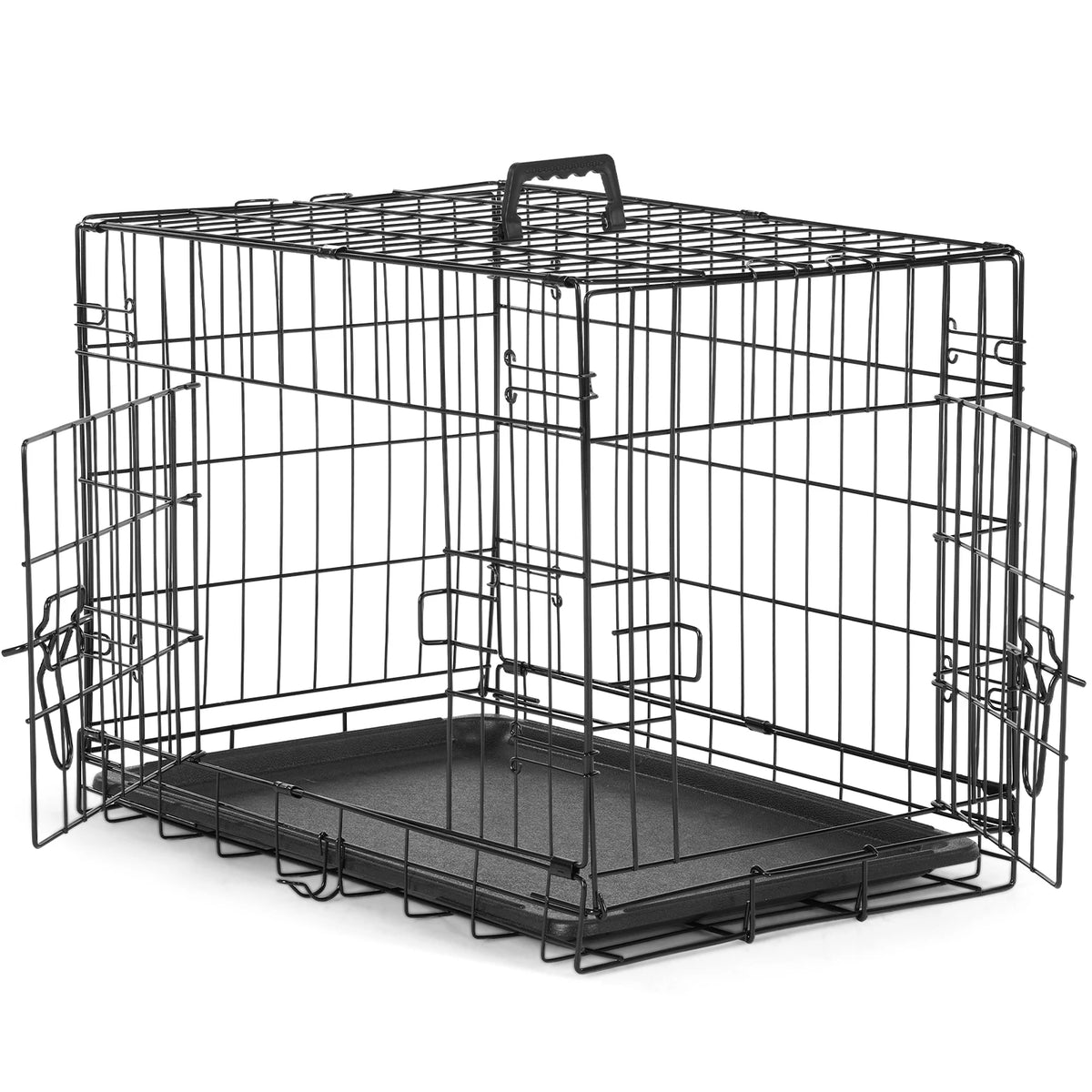JHK Folding Double Door Dog Cage With Leak Proof Pan