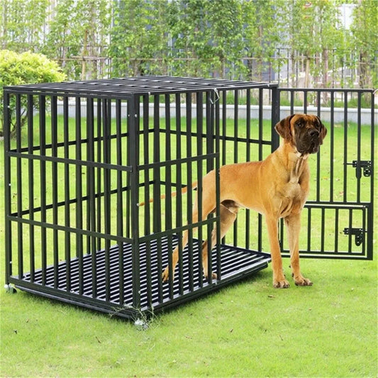 BORWART Heavy Duty Metal Dog Crate With Tray And Wheels