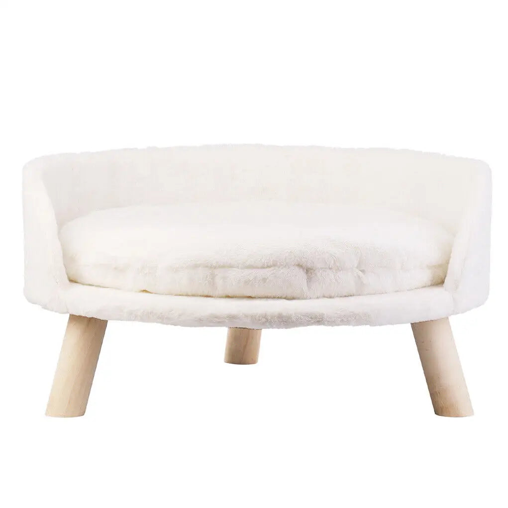 Soft Plush Cat Bed With Cushion And Wood Legs