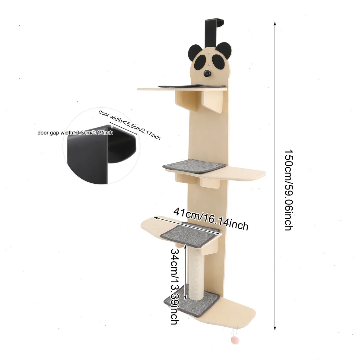 Door Hanging Cat Tree With Teaser Ball And Scratch Post