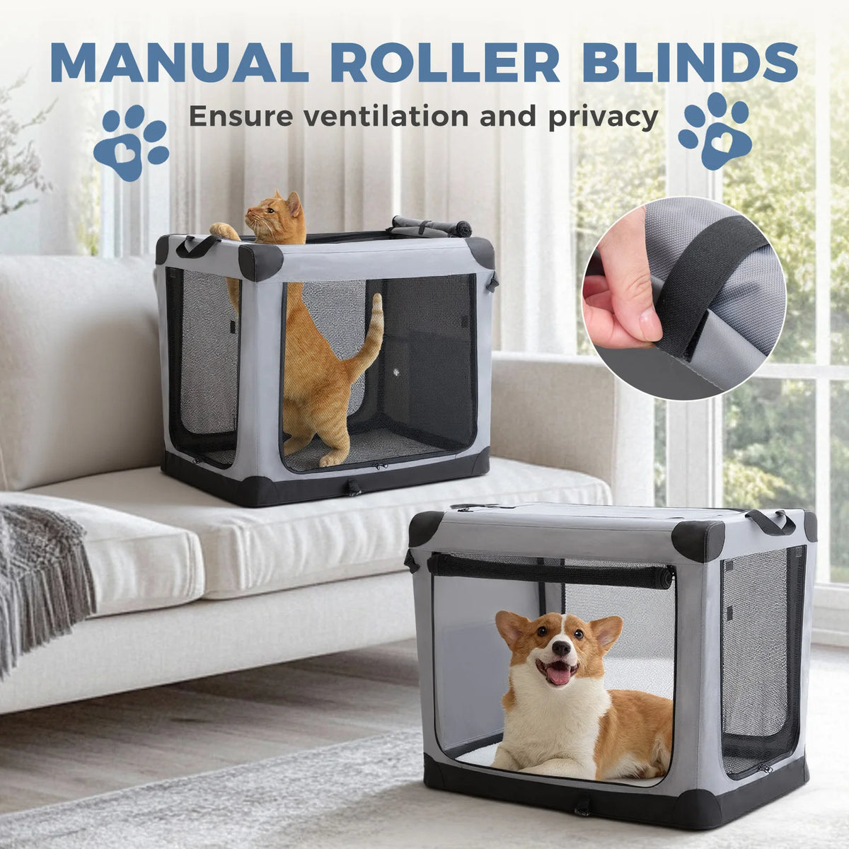 JHK Foldable Soft Dog Crate Portable Kennel With 3 Doors