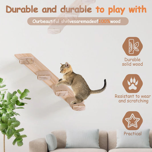 Wall Mounted Wooden Cat Climbing Shelf Four Step Ladder Perch