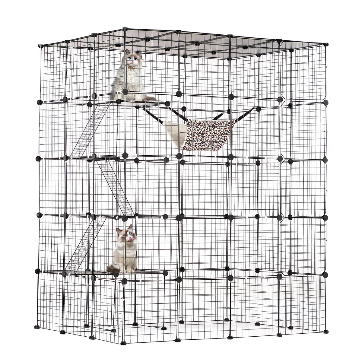 SucceBuy Detachable Metal Cat Cage With Front Doors Hammock