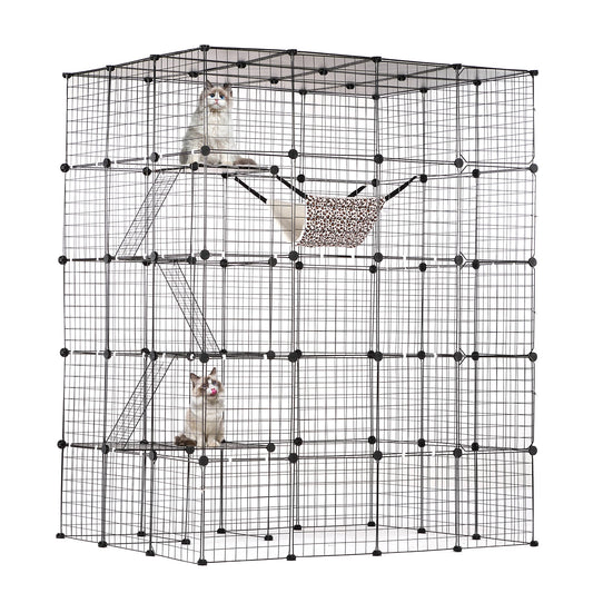 SucceBuy Detachable Metal Cat Cage With Front Doors Hammock