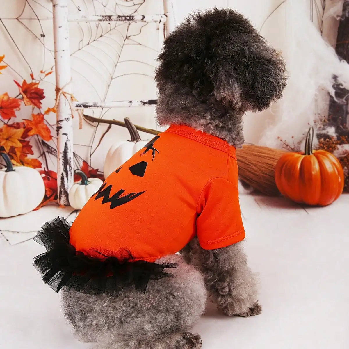 Dog Halloween Dress Fashion Pumpkin Fcae Print Dog Dress Holiday Apparel For Festival Party Events