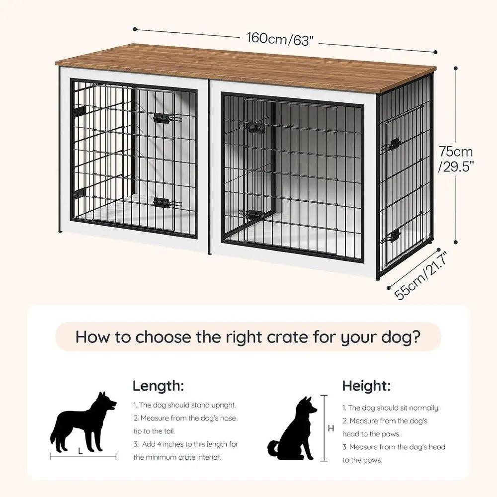Wooden Double Dog Crate With Divider Indoor Kennel Furniture