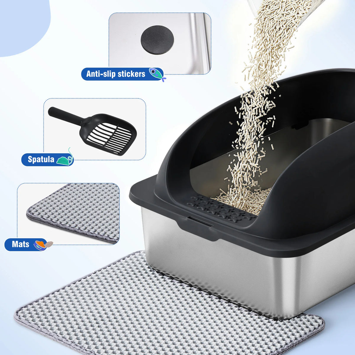 Stainless Steel Cat Litter Box With Lid And Mat Included