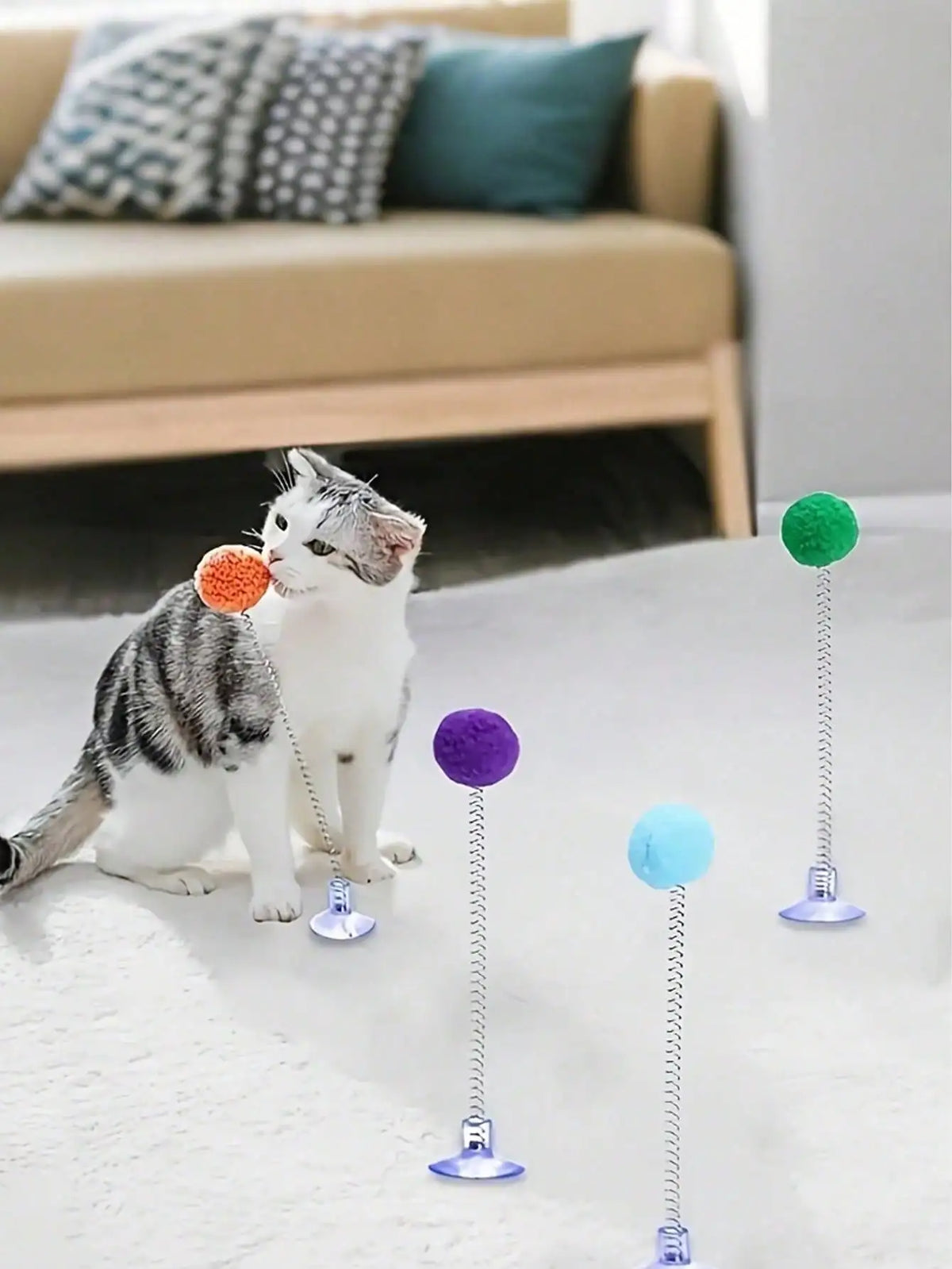 Interactive Cat Toys With Plush Ball Teaser Wand Suction Cup