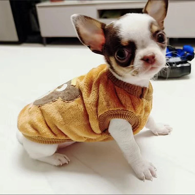 Cute Print Tea Cup Dog Sweater Winter Warm Fleece Pet Clothing
