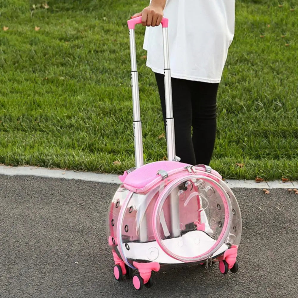 Pet Trolley Case, Clear Ventilation Holes Silent Wheels, Portable Cats Dogs Backpack Carrier for Outdoor Travel Use