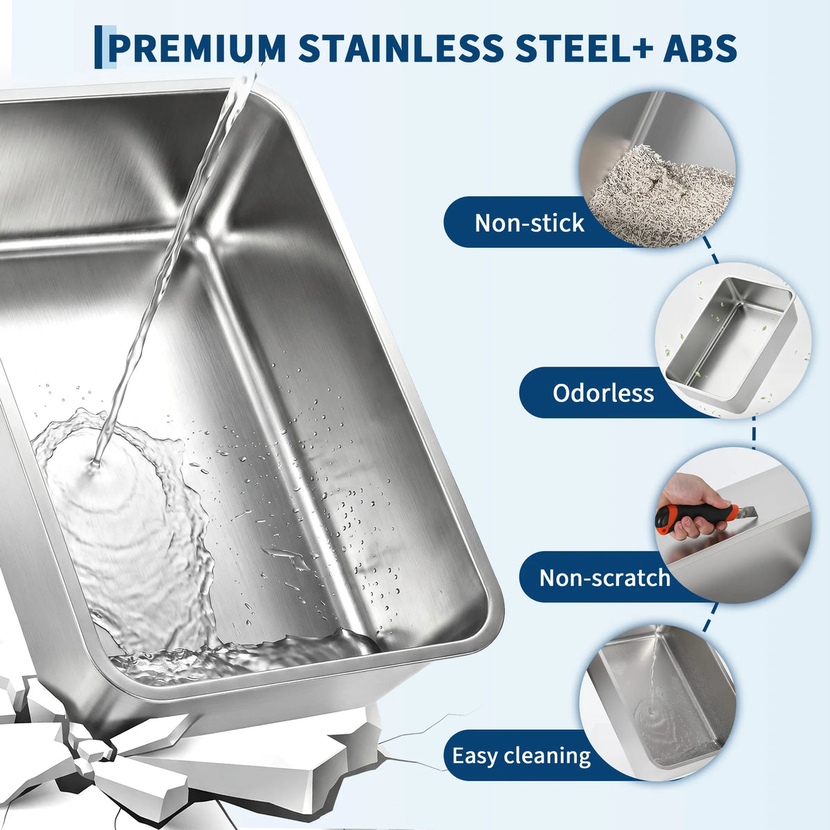 HiMISS Stainless Steel Enclosed Cat Litter Box With Lid Scoop