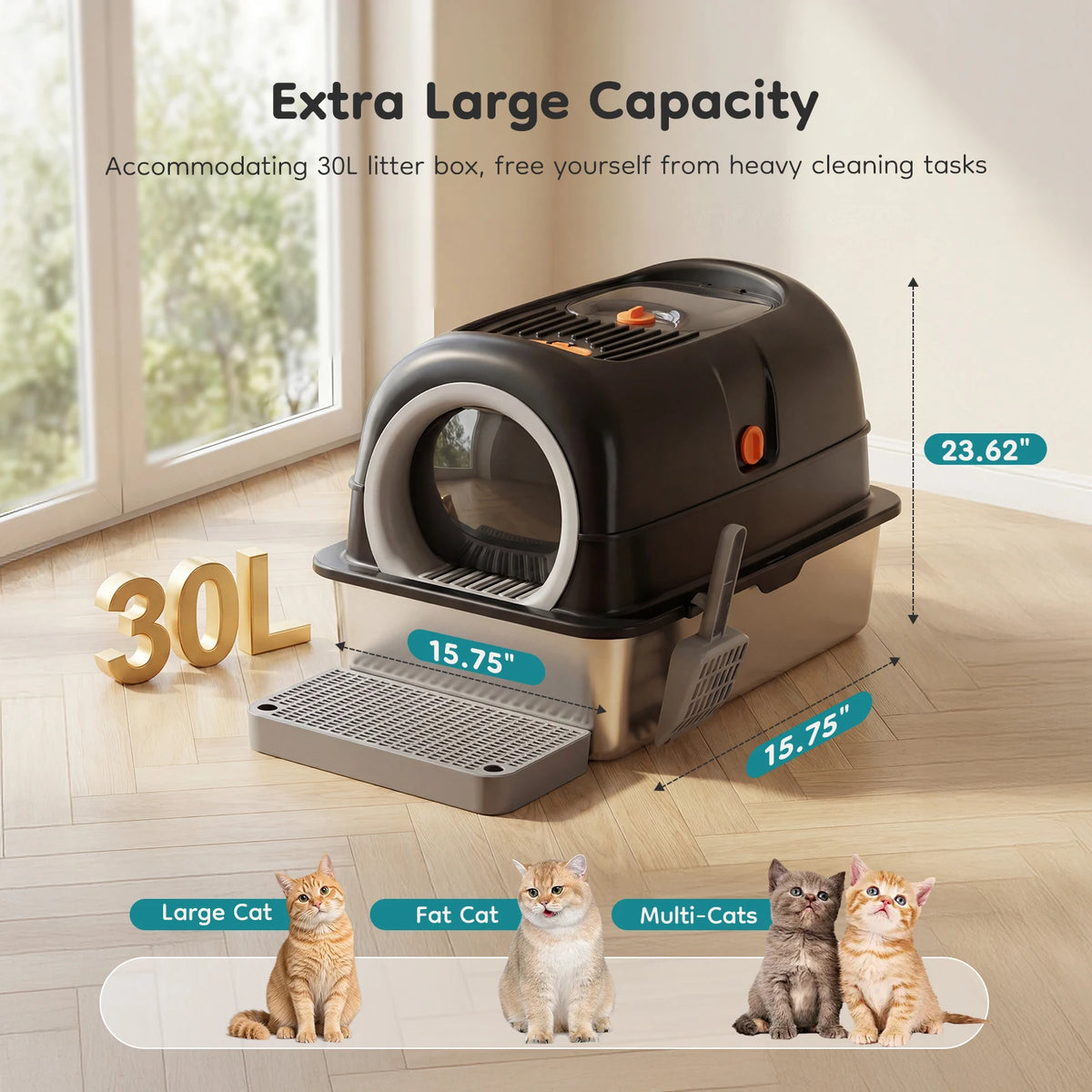 Stainless Steel Cat Litter Box Fully Enclosed With Mat