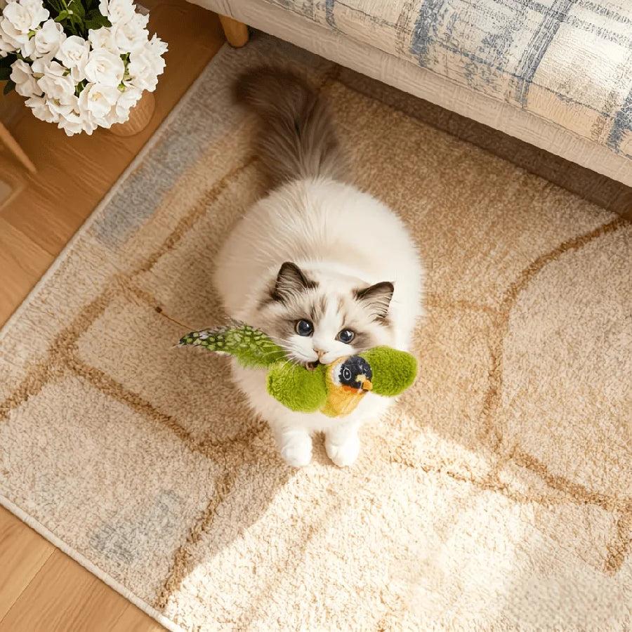 Interactive Chirping Bird Cat Toy With Soft Fleece Feathers