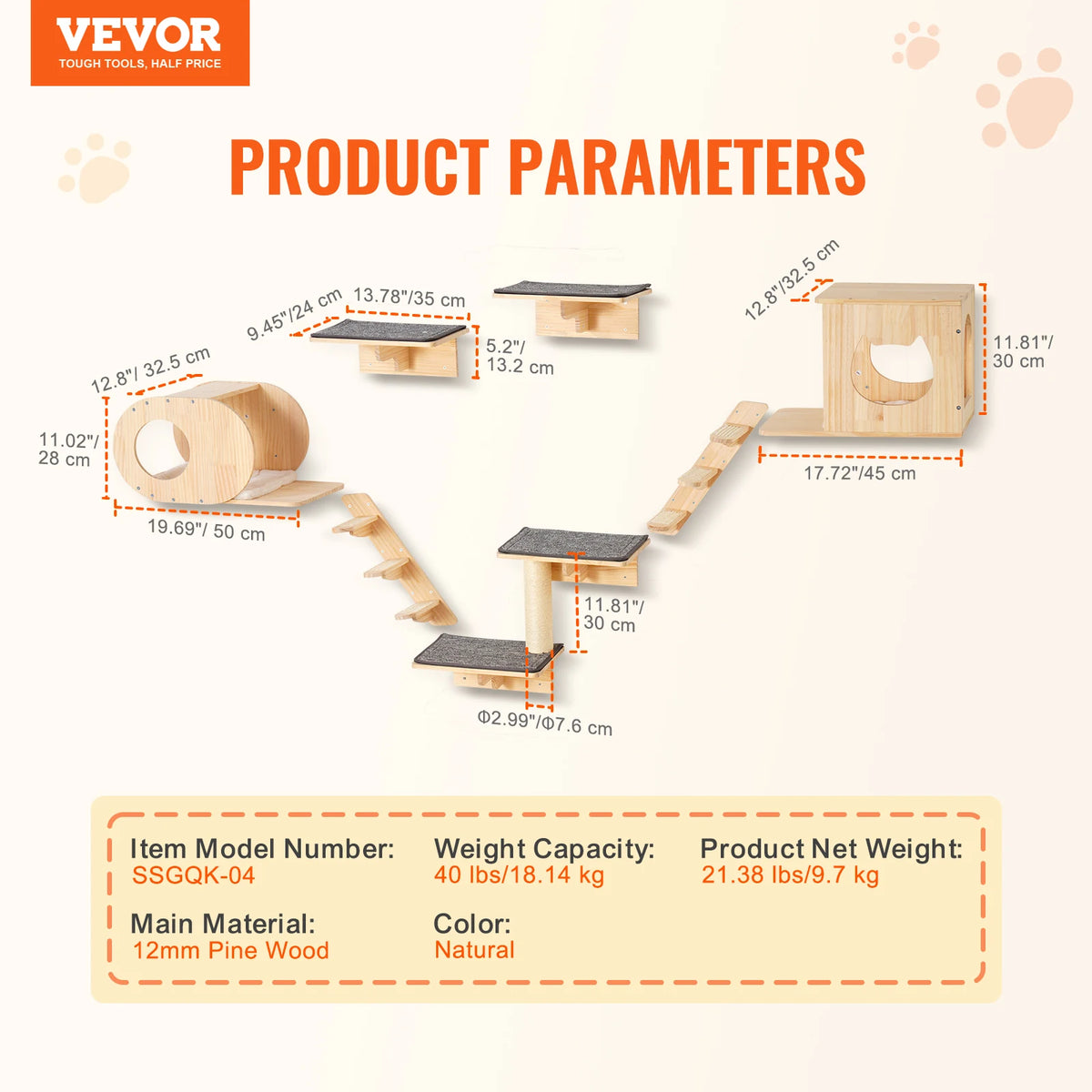 SucceBuy Wall Mounted Cat Shelves Cat Tree