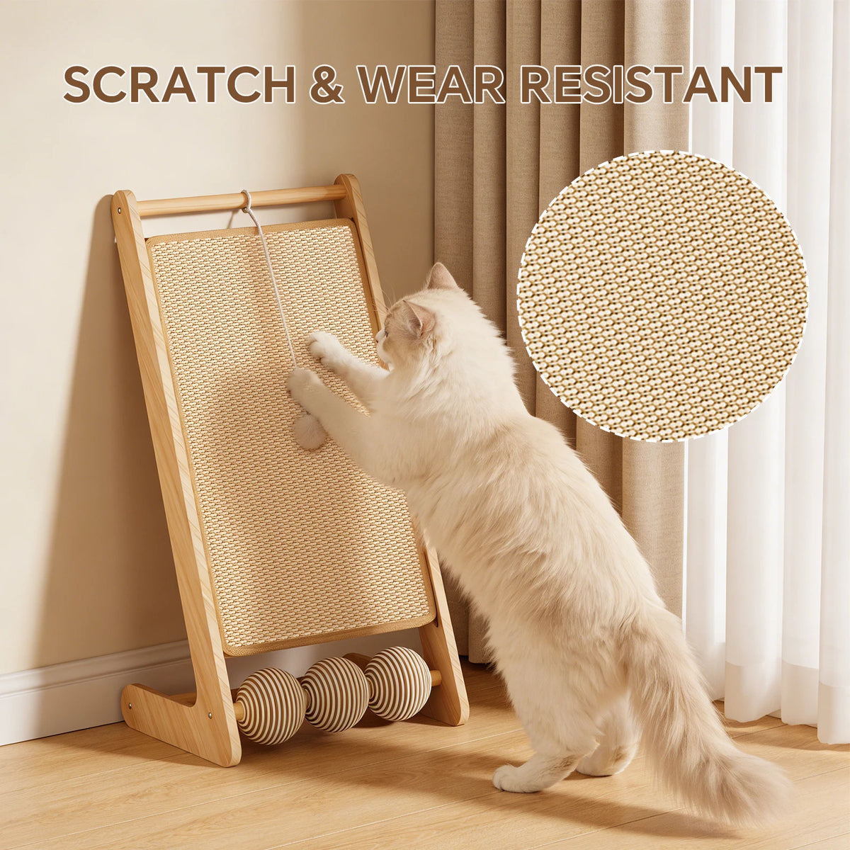 L-Shaped Sisal Cat Scratcher With Hanging Ball And Kitten Bed