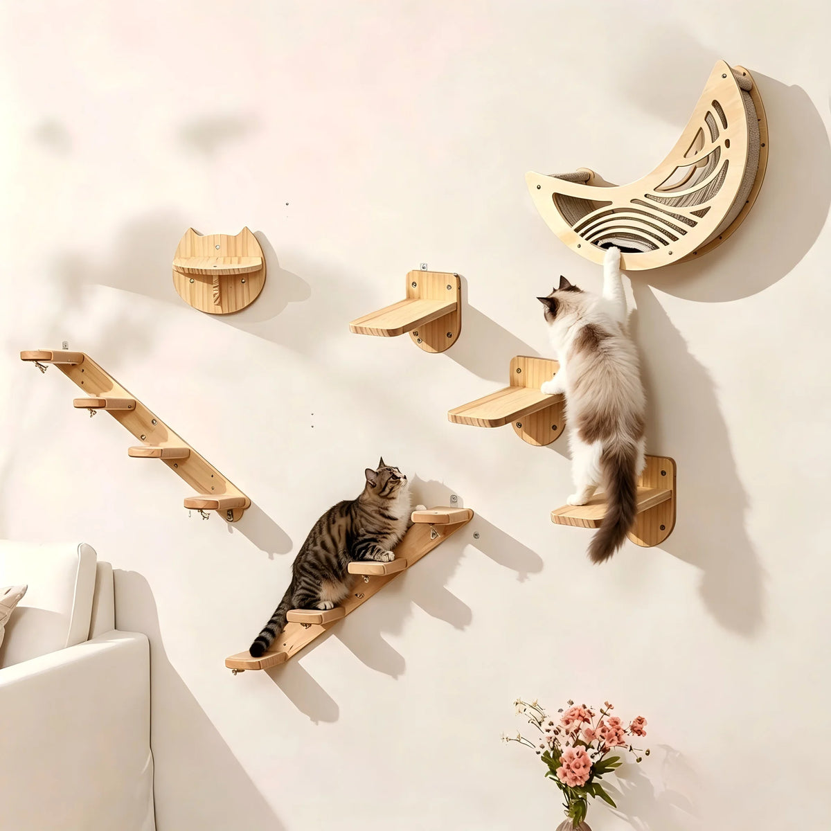 CWV Wall Mounted Cat Shelves Moon Hammock Star Perches