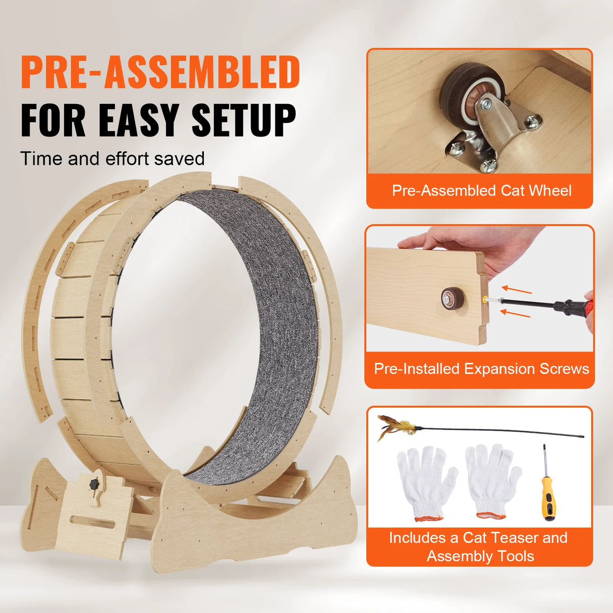 Wooden Cat Exercise Wheel With Detachable Carpet