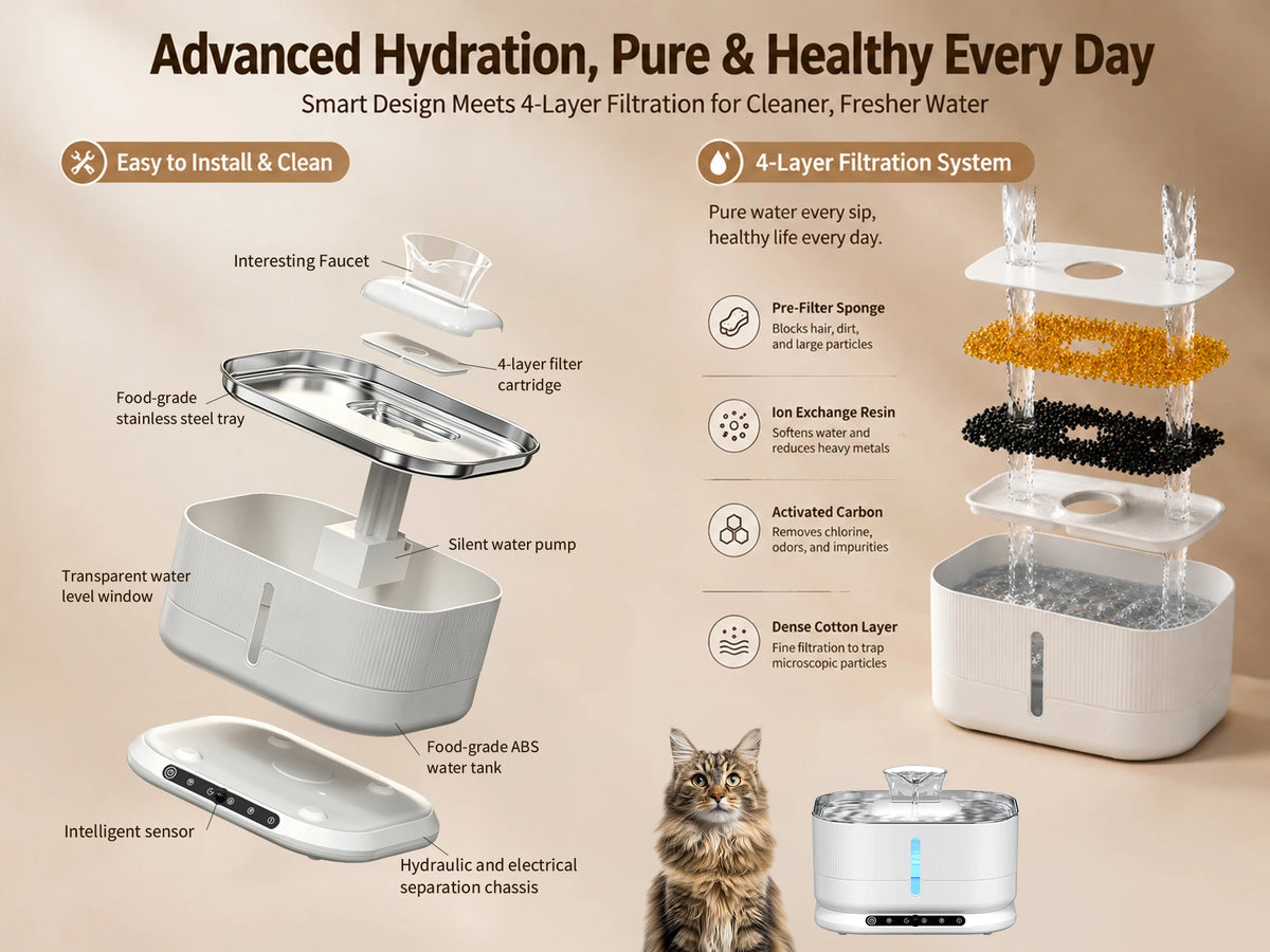Cordless Rechargeable Automatic Cat Water Fountain For Pets