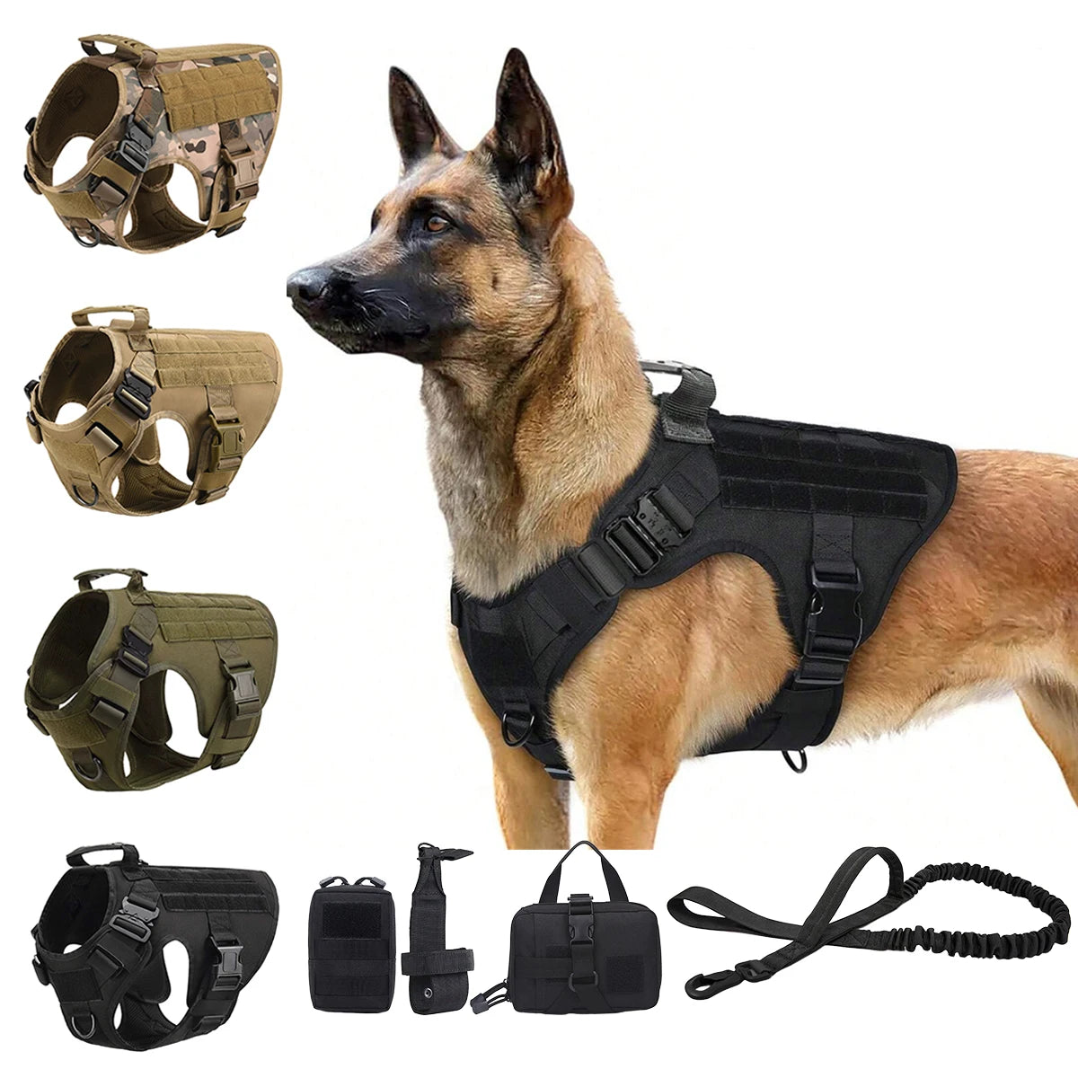 Tactical Nylon Dog Harness With Molle Pouches And Quick Release